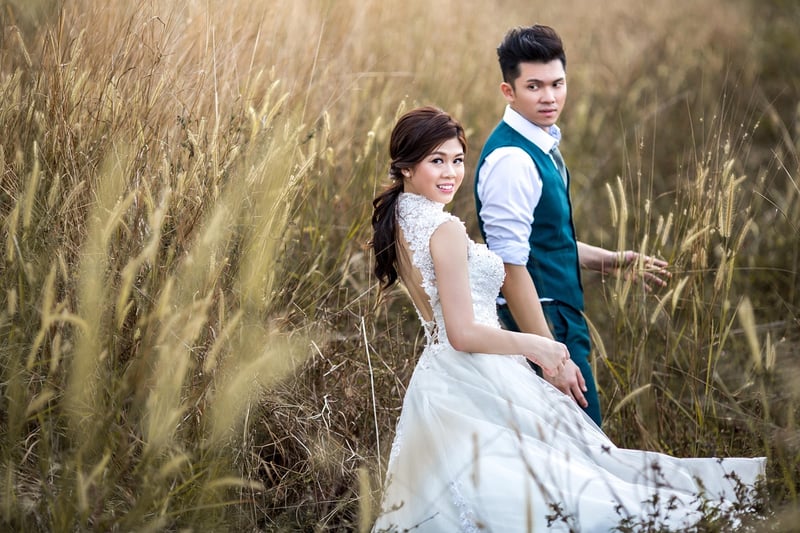 Bride and groom on wedding day